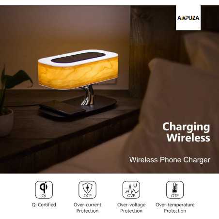 Masdio Bedside Lamp: Bluetooth Speaker, Wireless Charger, & Dimmable Light - Perfect Nightstand Companion