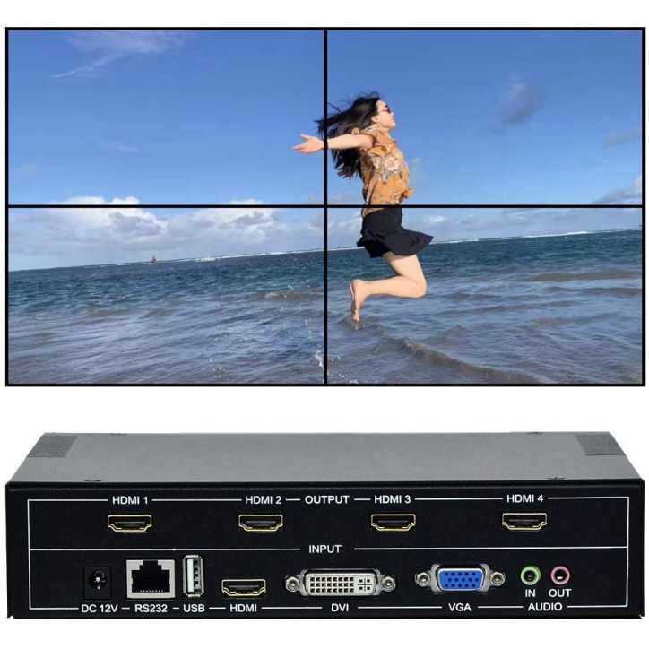 ESZYM 4-Channel Video Wall Controller: Create Stunning Displays - Seamless HDMI, DVI, VGA, & USB Support!