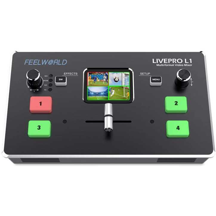 FEELWORLD LIVEPRO L1: Pro Live Streaming Video Mixer - 4 HDMI Inputs, USB 3.0, Full HD FEELWORLD LIVEPRO L1: Pro Live Streaming Video Mixer - 4 HDMI Inputs, USB 3.0, Full HD