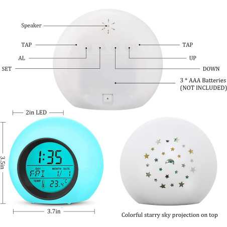 Kids Star Projector Alarm Clock: 7-Color Night Light & Temperature Display - Perfect Gift!