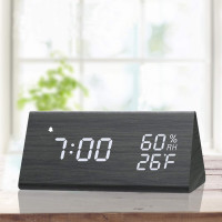JALL Wooden Digital Alarm Clock: Stylish Design with Temperature & Humidity Display