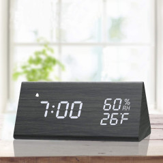 JALL Wooden Digital Alarm Clock: Stylish Design with Temperature & Humidity Display