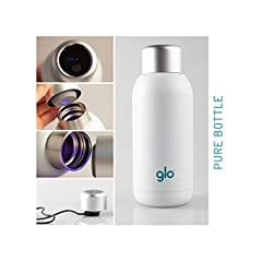 Glo UV-C Self-Cleaning Water Bottle: Pure Water Anywhere! Stainless Steel, Keeps Water Cold 24h