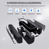 ABFOCE Solar Bluetooth Speaker Portable Outdoor Bluetooth IPX6 Waterproof Speaker with 5000mAh Power Bank,60 Hours Play Time