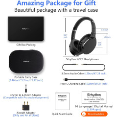 Srhythm NC25 Active Noise Cancelling Headphones Bluetooth 5.0,ANC Stereo Headset Over-Ear with Hi-Fi,Mic,50H Playtime,Voice