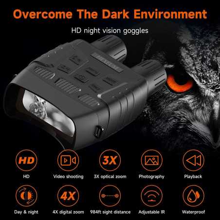 Jumelles de Vision Nocturne HEXEUM : Zoom 4X, IR, 400m + Carte 32Go - Explorez la Nuit!