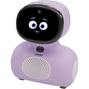 Purple robot with "hi-tech, non-technical" on it, MIKO Mini: Fun AI Learning Robot for Kids - STEM Education & Games.