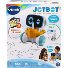 Toy robot with blue face and blue/white body, part of the Creative Companion: VTech JotBot Drawing & Coding Robot for Kids.