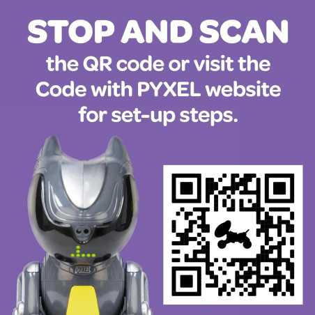 Small toy dog with wheels on its back, part of Educational Insights PYXEL coding robot kit for kids.