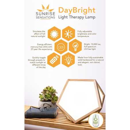 DayBright Light Therapy Lamp: 10,000 Lux, UV-Free, Remote Control, Sustainable Wood Design