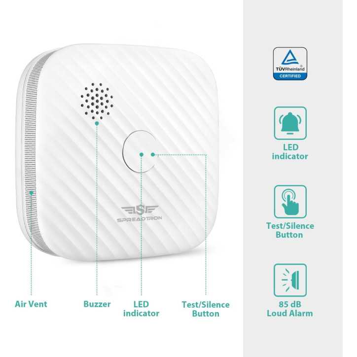 Spreadtron Smart Smoke Detector: 10-Year Sensor, Wi-Fi Alerts - Protect Your Home! Spreadtron Smart Smoke Detector: 10-Year Sensor, Wi-Fi Alerts - Protect Your Home!