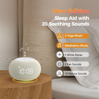 Reacher Sleep Sound Machine Alarm Clock: Auto-Dimming, White Noise, USB Charge, Night Light