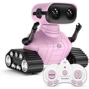 Jouet Robot ALLCELE pour Filles, Télécommande, Yeux LED, Rechargeable, Rose