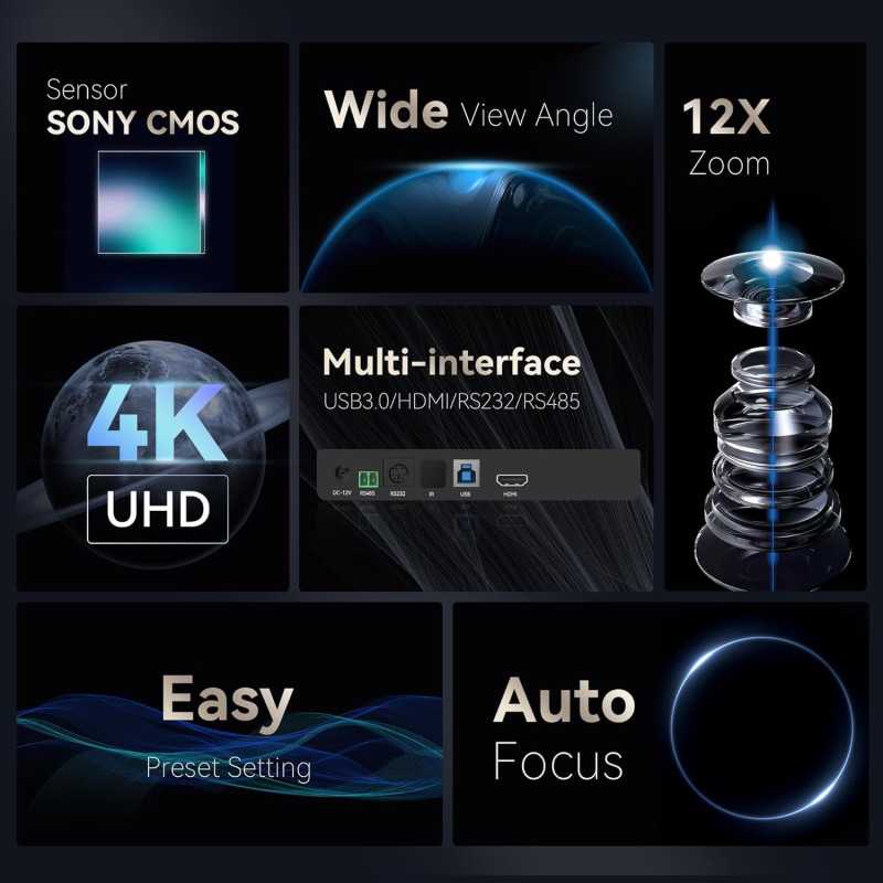 Caméra PTZ UHD 4K Tenveo avec Zoom 12X pour Conférences et Streaming