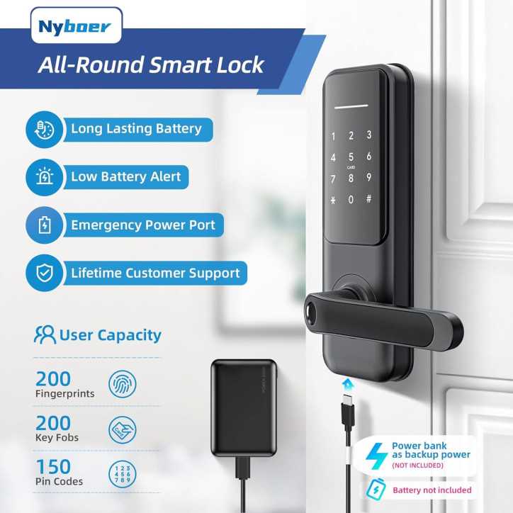 Serrure Intelligente 7-en-1 Nyboer: Empreinte, Code, Appli – Sécurité Ultime pour Votre Porte! Serrure Intelligente 7-en-1 Nyboer: Empreinte, Code, Appli – Sécurité Ultime pour Votre Porte!