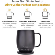 Nextmug Self-Heating Mug — Keeps drinks hot for hours with 3 adjustable temps & battery power!