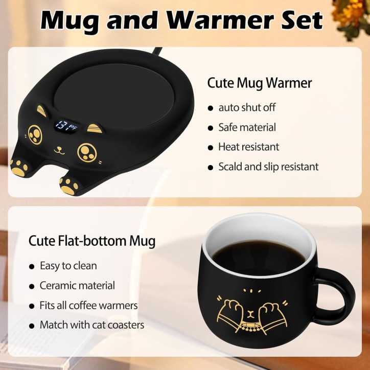Cute Cat Mug Warmer Set: Keep Your Coffee Warm with Auto Shut-Off & 3 Temp Settings! Cute Cat Mug Warmer Set: Keep Your Coffee Warm with Auto Shut-Off & 3 Temp Settings!