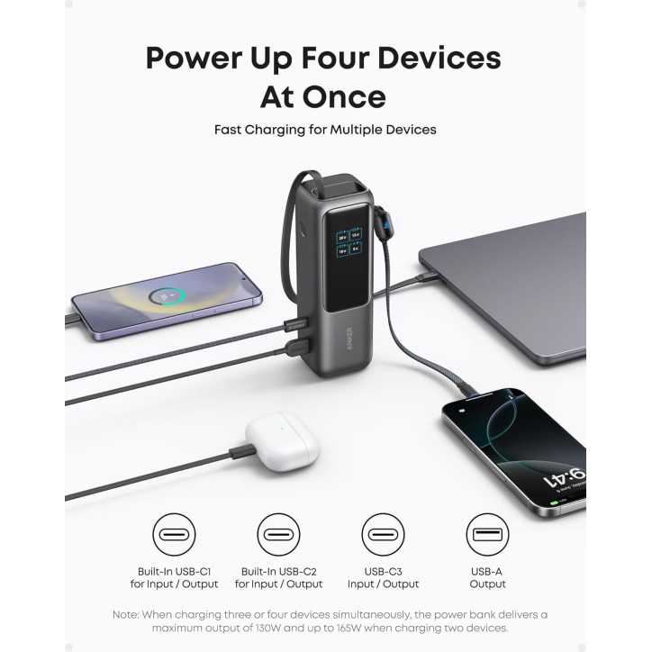 Anker Power Bank: 25000mAh, 100W Fast Charge, Built-in Cables - Power Up Anywhere! Anker Power Bank: 25000mAh, 100W Fast Charge, Built-in Cables - Power Up Anywhere!
