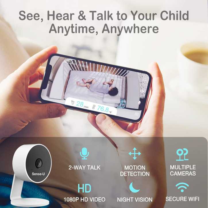 Sense-U Moniteur Bébé Vidéo HD : Suivi Mouvement, Température & Alertes en Temps Réel