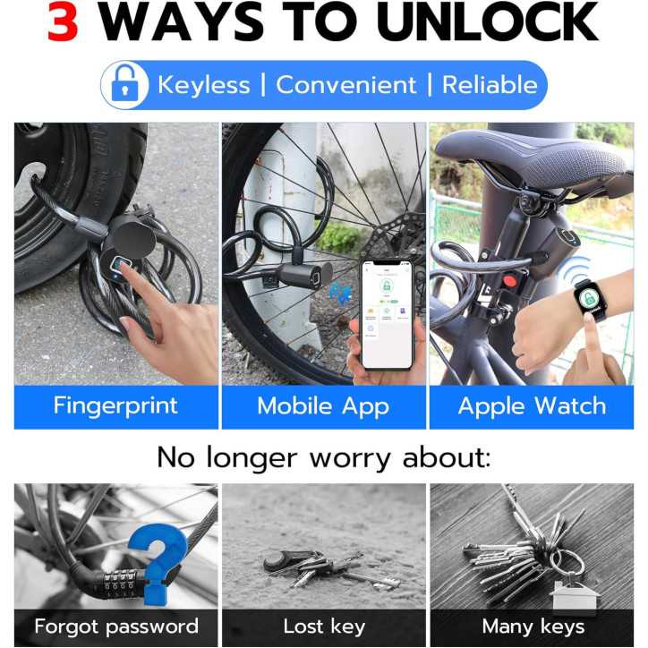 Anweller Fingerprint Bike Lock: 4.9ft Heavy-Duty, Keyless Smart Lock - Secure Your Ride! Anweller Fingerprint Bike Lock: 4.9ft Heavy-Duty, Keyless Smart Lock - Secure Your Ride!