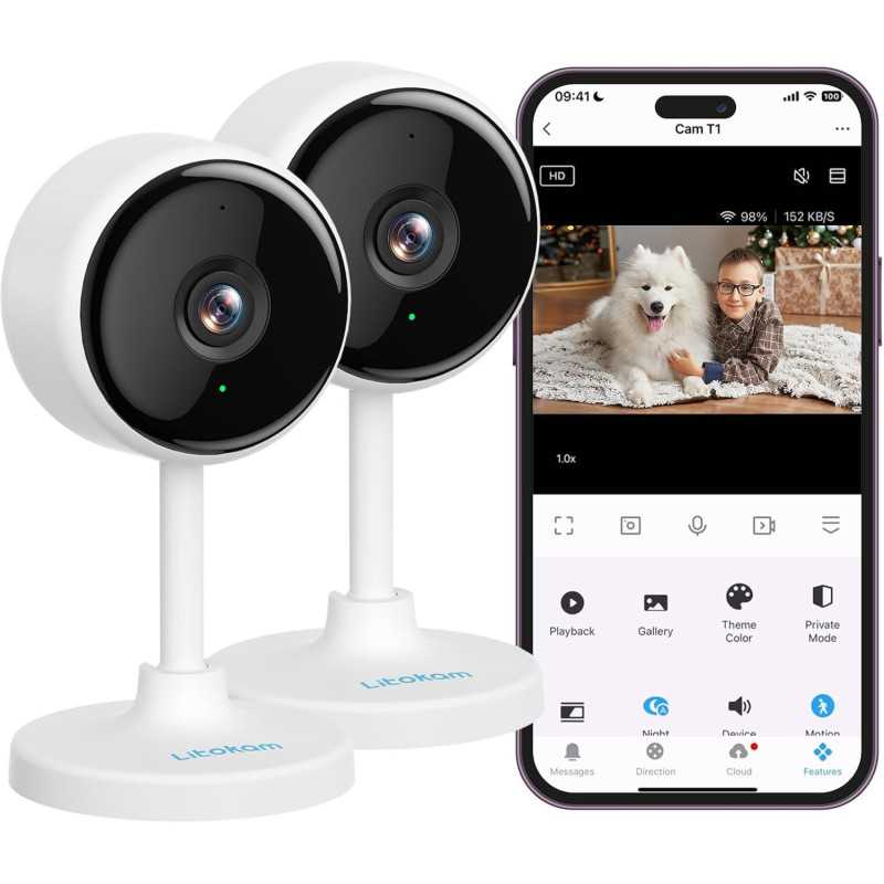 Litokam 2K Indoor Security Camera: Night Vision, 2-Way Audio & Alexa