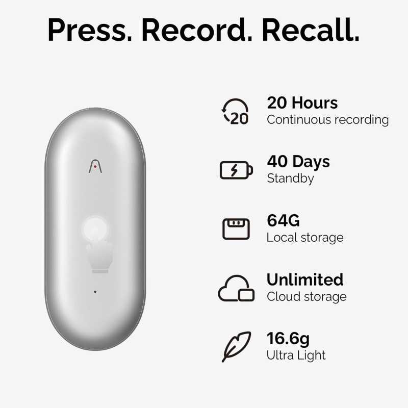 PLAUD NotePin: AI Voice Recorder for Meetings & Lectures, 64GB Memory