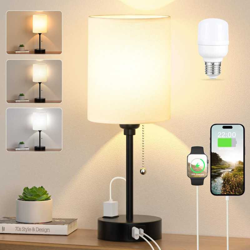Versatile Bedside Table Lamp - 3 Color Temperatures & USB Ports