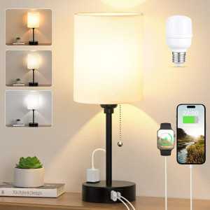 Versatile Bedside Table Lamp - 3 Color Temperatures & USB Ports
