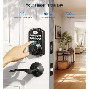 Veise Serrure de Porte Digitale Noire Mate : Empreinte, Code, Clé - Sécurité Moderne et Facile!