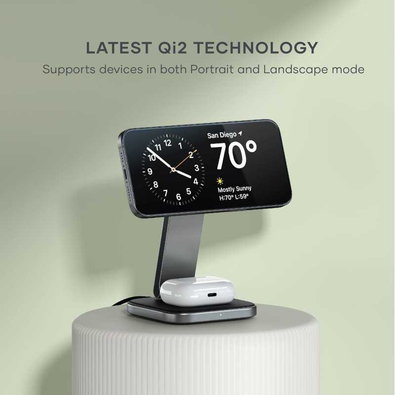 Qi2 15W Satechi 2-in-1 Wireless Charger for iPhone & AirPods Pro