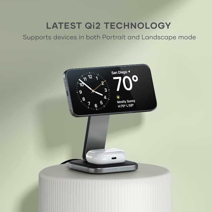 Satechi Qi2 2-in-1 Wireless Charger: 15W Fast Charge, Magnetic Stand for iPhone & AirPods - Foldable & Travel-Ready!
