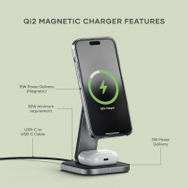 Qi2 15W Satechi 2-in-1 Wireless Charger for iPhone & AirPods Pro