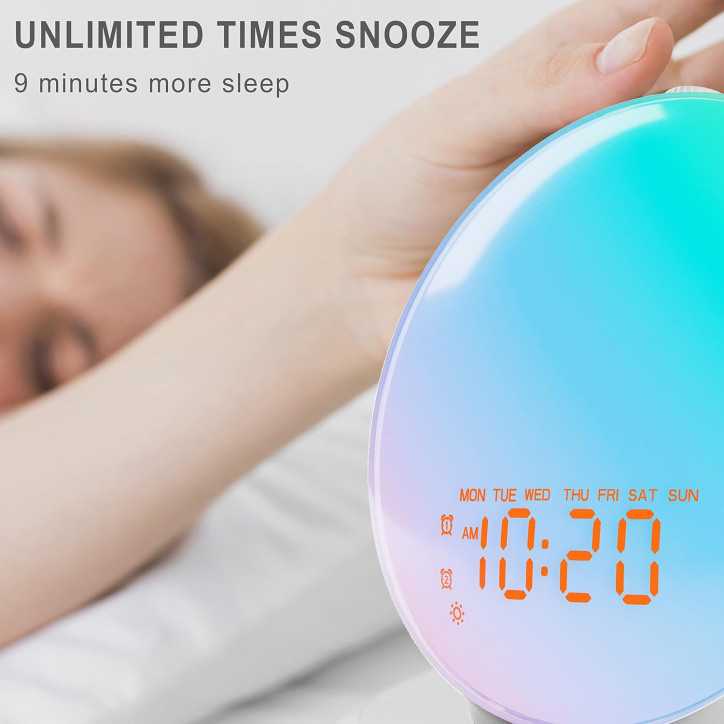 Réveil Lumière Sunrise JALL : Sons Relaxants, Bluetooth & 17 Veilleuses - Le Cadeau Idéal pour un Réveil Doux !