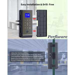 Frameless Glass Door Lock Perfiware LG2315 - Keyless Entry & Fingerprint