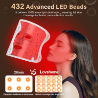 Lovsheme Red Light Therapy Mask: 5 Modes, 432 LEDs - Acne & Wrinkle Reduction, Home Skincare
