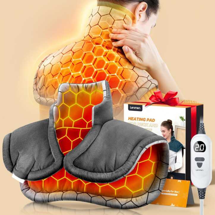 Coussin Chauffant Graphène Lenmen : Chaleur Rapide, 6 Températures, Soulagement Douleurs Cou, Épaules, Dos