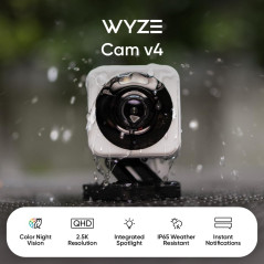 Caméra Intelligente WYZE Cam v4 2.5K – Sécurité Int./Ext.