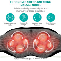 Nekteck Shiatsu Massager — Deep tissue 3D kneading pillow with heat for neck & back muscle pain relief!