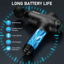 RAEMAO Deep Tissue Massage Gun — 8 heads, 10 speeds for powerful muscle relief in sleek black!