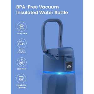 Bouteille deau intelligente BOOST 24oz: Hydratation suivie avec appli, acier inoxydable, bleu