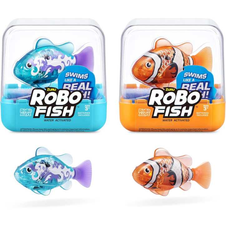 Robo Alive Robo Fish: Teal & Orange Color-Changing 2-Pack - Water Activated Fun!