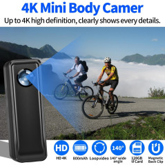 Caméra Body 128GB 4K 30FPS - Mini Cam Sport avec Clip Magnétique