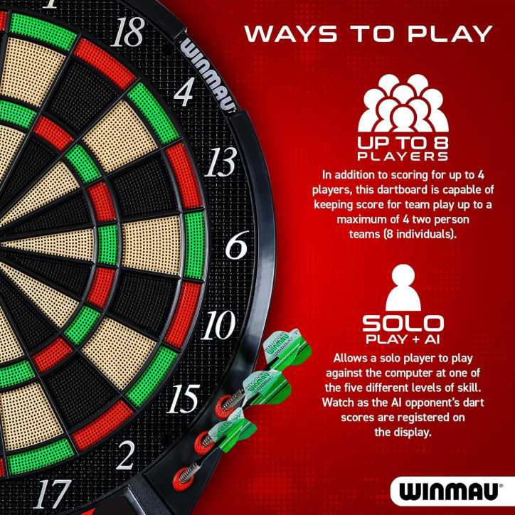Cible de Fléchettes Électronique Winmau Ton Machine: Plus de 90 Jeux, 8 Joueurs, 2 Jeux de Fléchettes Inclus! Cible de Fléchettes Électronique Winmau Ton Machine: Plus de 90 Jeux, 8 Joueurs, 2 Jeux de Fléchettes Inclus!