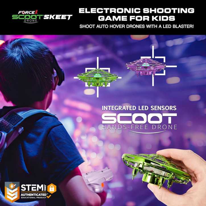 Scoot Skeet Drone Shooting Game: Fly, Shoot & Score! LED Mini Drones & Toy Gun Set for Kids & Adults Scoot Skeet Drone Shooting Game: Fly, Shoot & Score! LED Mini Drones & Toy Gun Set for Kids & Adults