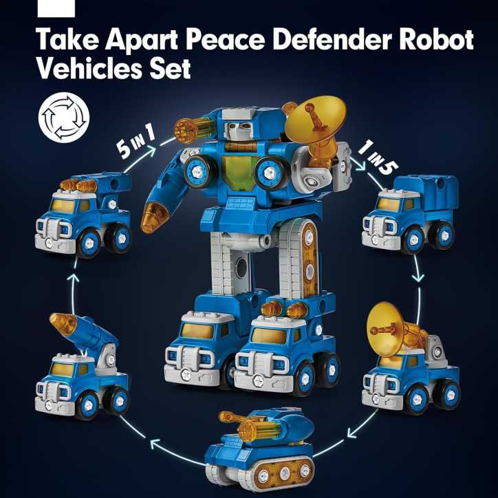 Hahaland Take Apart Trucks Robot Toy - 5-in-1 STEM Building Toy for 4-7 Year Old Boys, Birthday Gift