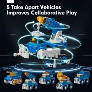 Hahaland Take Apart Trucks Robot Toy - 5-in-1 STEM Building Toy for 4-7 Year Old Boys, Birthday Gift