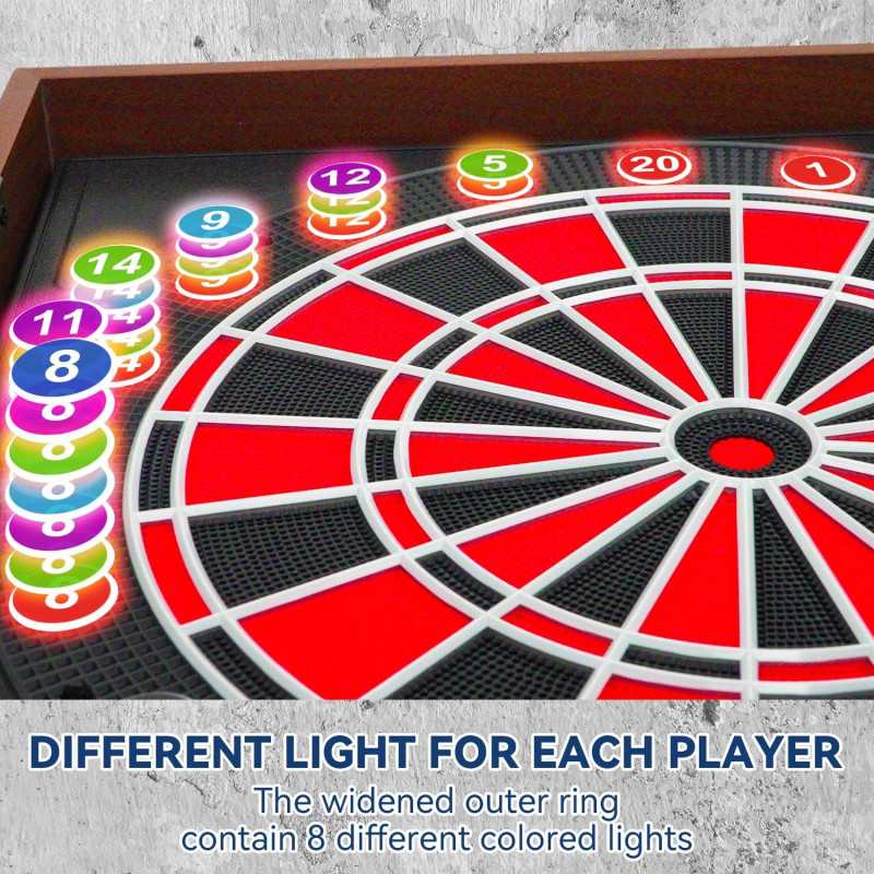 Fléchettes Électroniques LED 8 Joueurs, 34 Jeux & 12 Fléchettes
