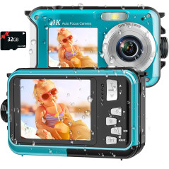 Caméra Étanche 4K Plongée 11FT 32GB 56MP Bleu Compact