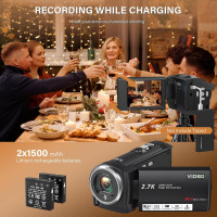 Caméra Vidéo QHD 2.7K 56MP Zoom 16X avec Lumière LED & SD32GB