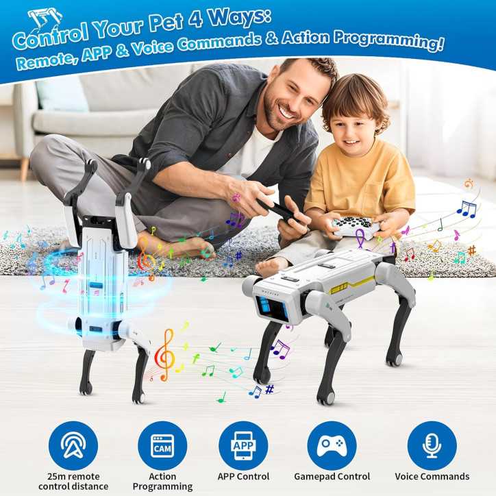 Robot Chien Interactif STEM: Plus de 30 Actions, Contrôle App/Voix/Télécommande, 6h dAutonomie! Robot Chien Interactif STEM: Plus de 30 Actions, Contrôle App/Voix/Télécommande, 6h dAutonomie!